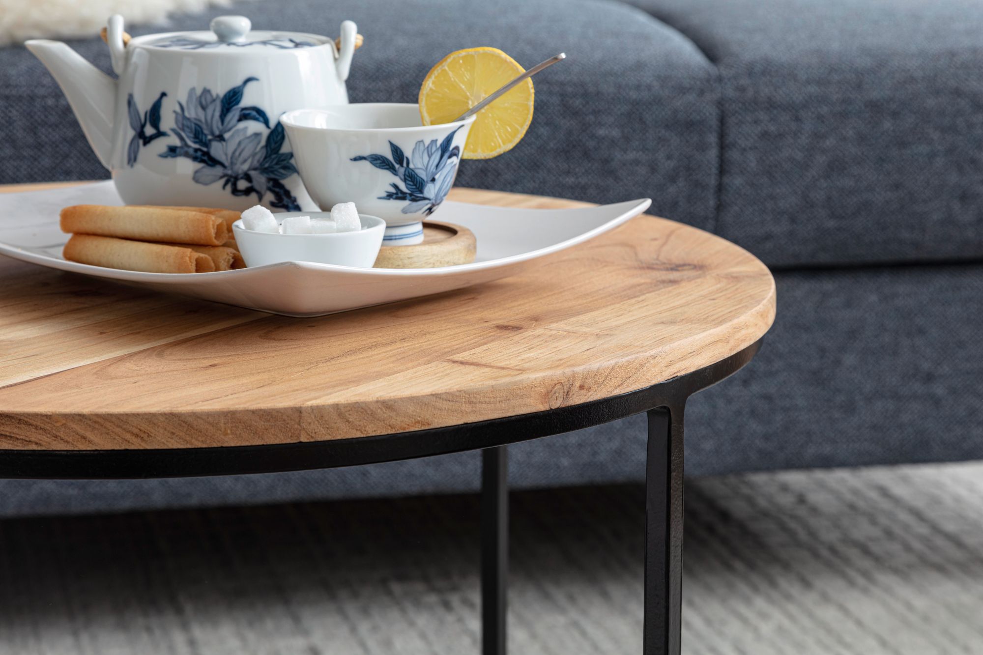 FineBuy Couchtisch Massivholz 60x43x60 cm Wohnzimmertisch Sofatisch Rund Tisch