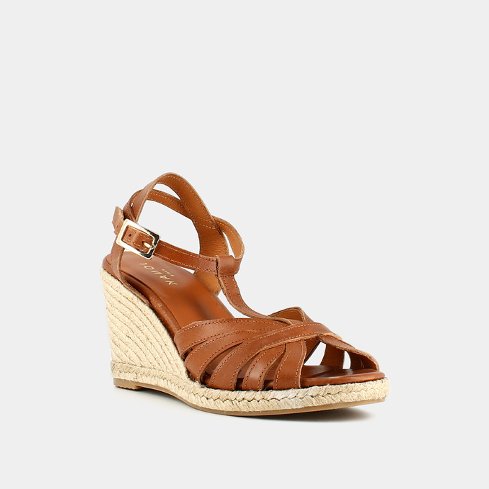 Espadrilles compensées  en cuir cognac
