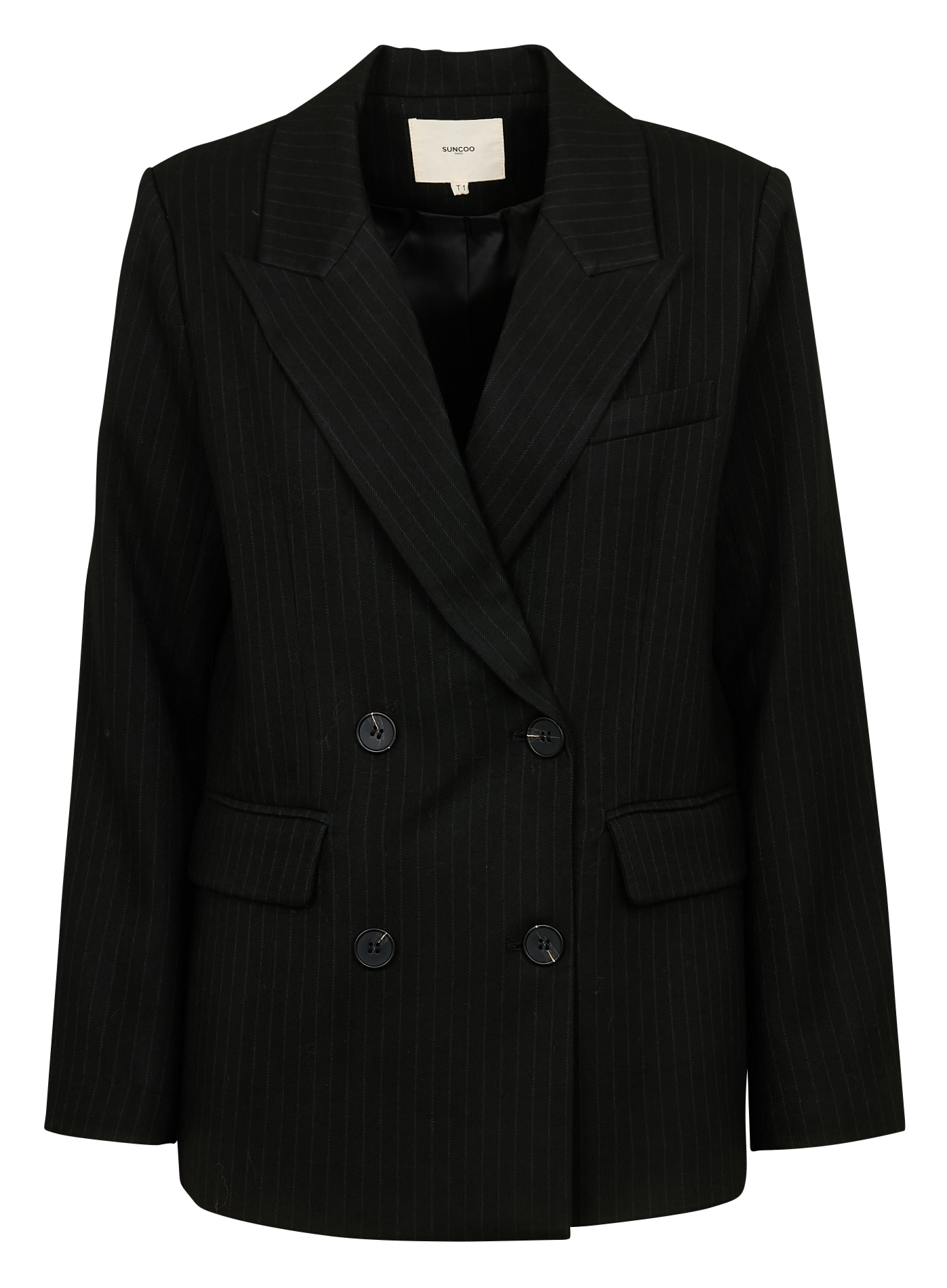DALIA - Veste tailleur droite à rayures | Noir