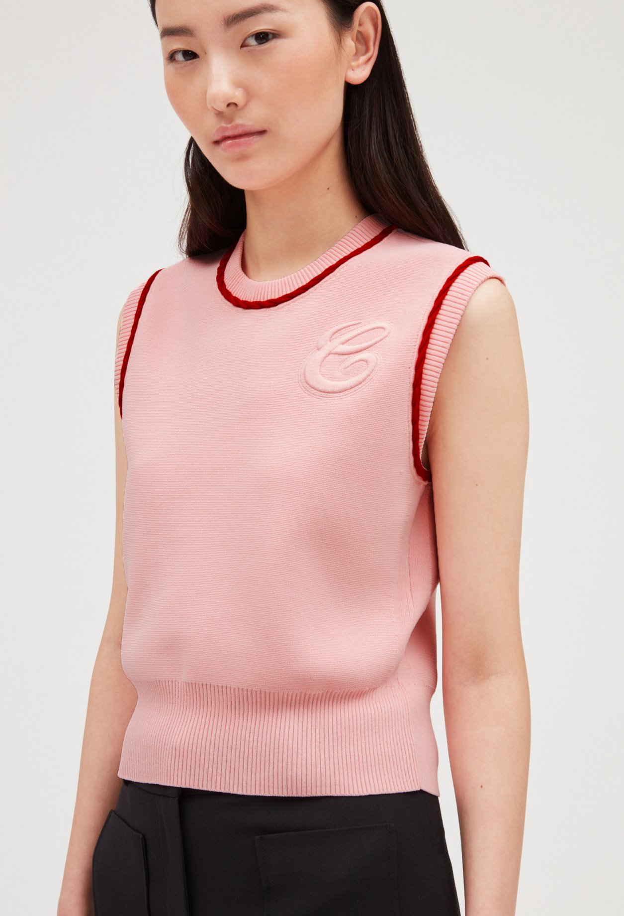 Pull maille sans manche bicolore
