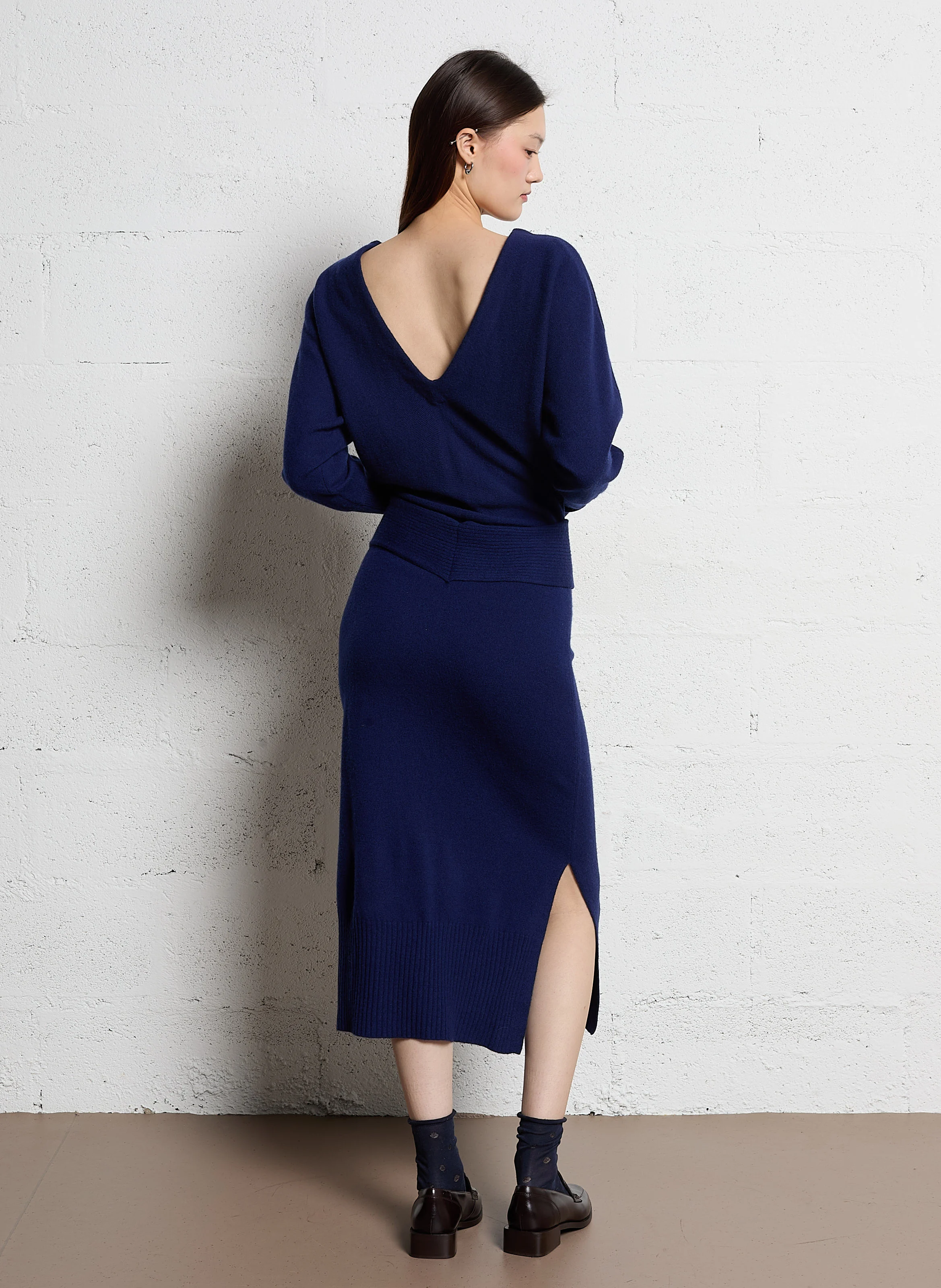 MUCCIA - Robe longue en maille| Bleu
