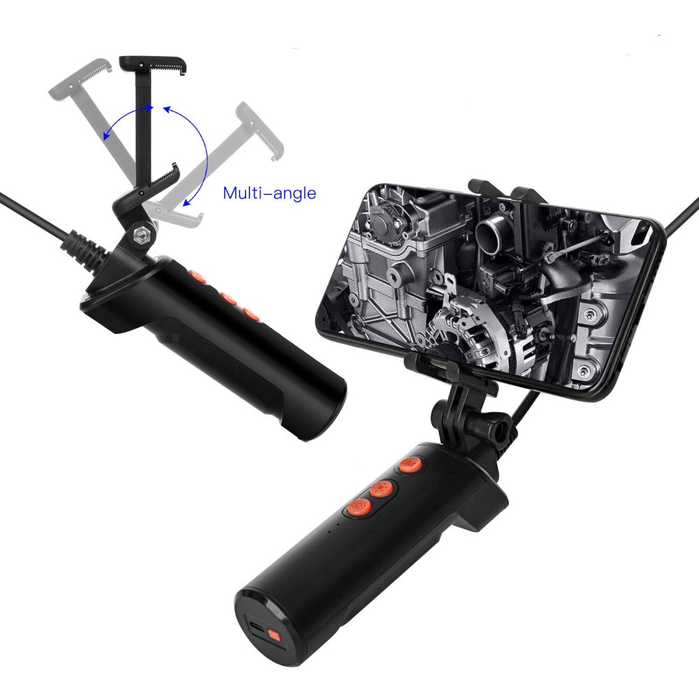 (10m) Wasserfeste Wifi Endoskopkamera 9-LED Inspektionskamera FullHD 1080p IP68 (iOS/Android) mit Handy Halterung - Schwarz / Orange