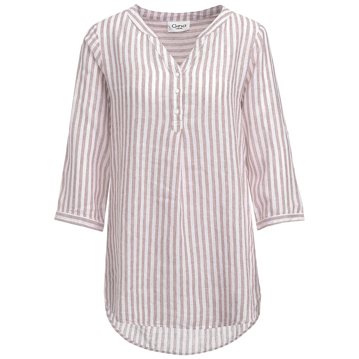 Gina Damen Leinen-Bluse mit Streifen hellbraun / weiss