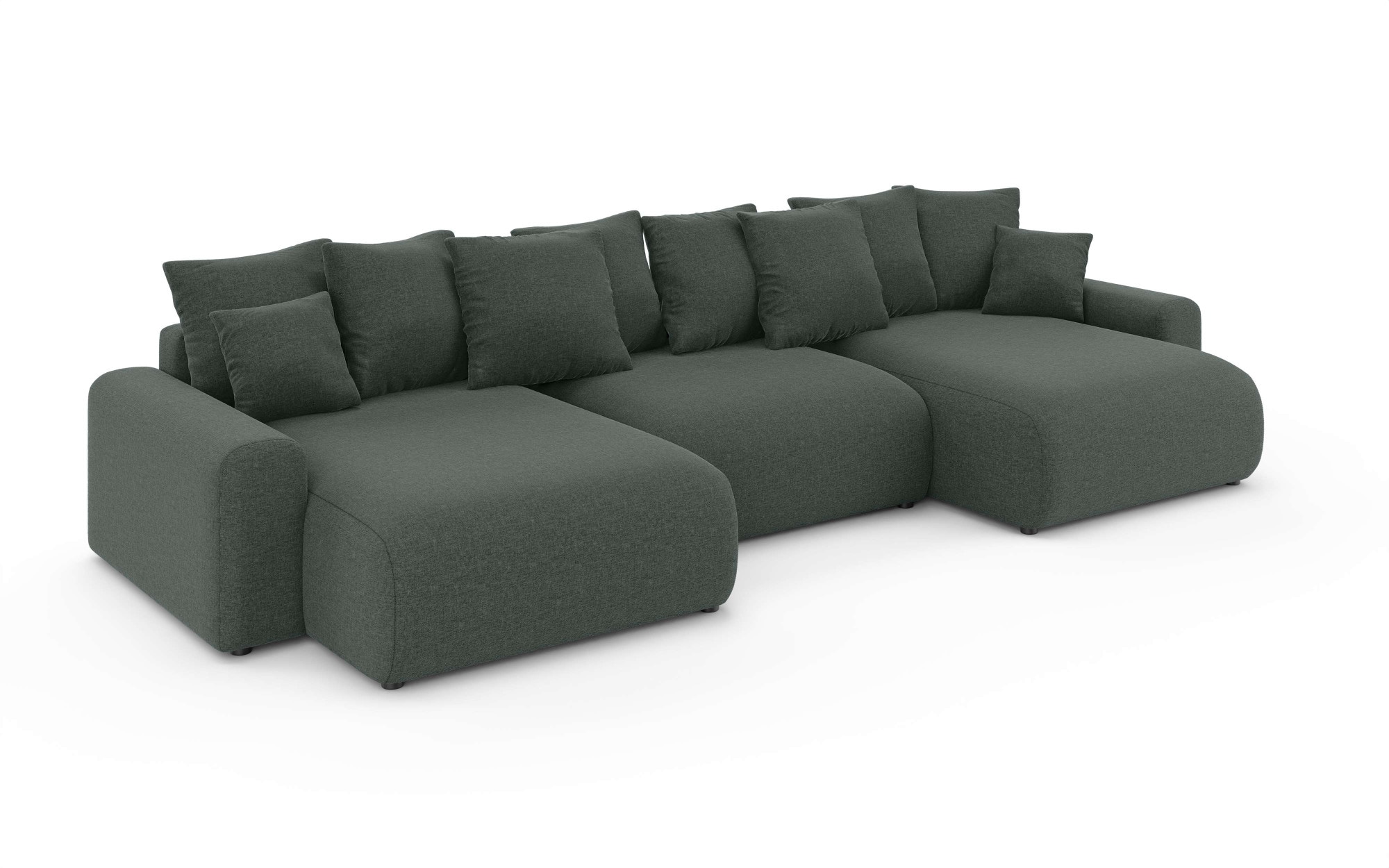 Home affaire Wohnlandschaft »LAKESIDE mit Bettfunktion und Bettkasten, Masse B/T/H: 332,5/142/84 cm« U‑Form mit vielen Kissen und Wellenunterfederung