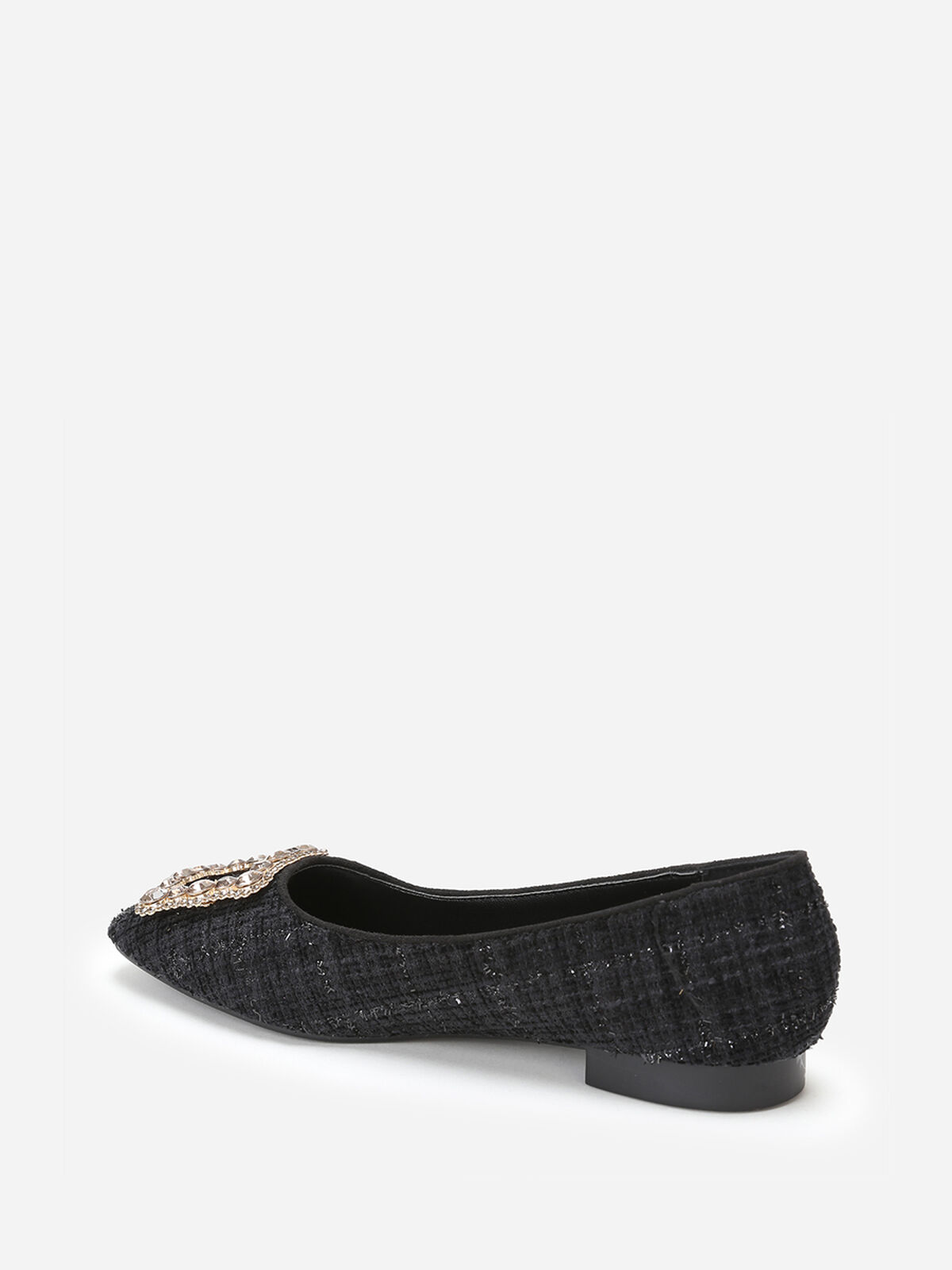 Ballerines en tweed avec bride bijou- Noir