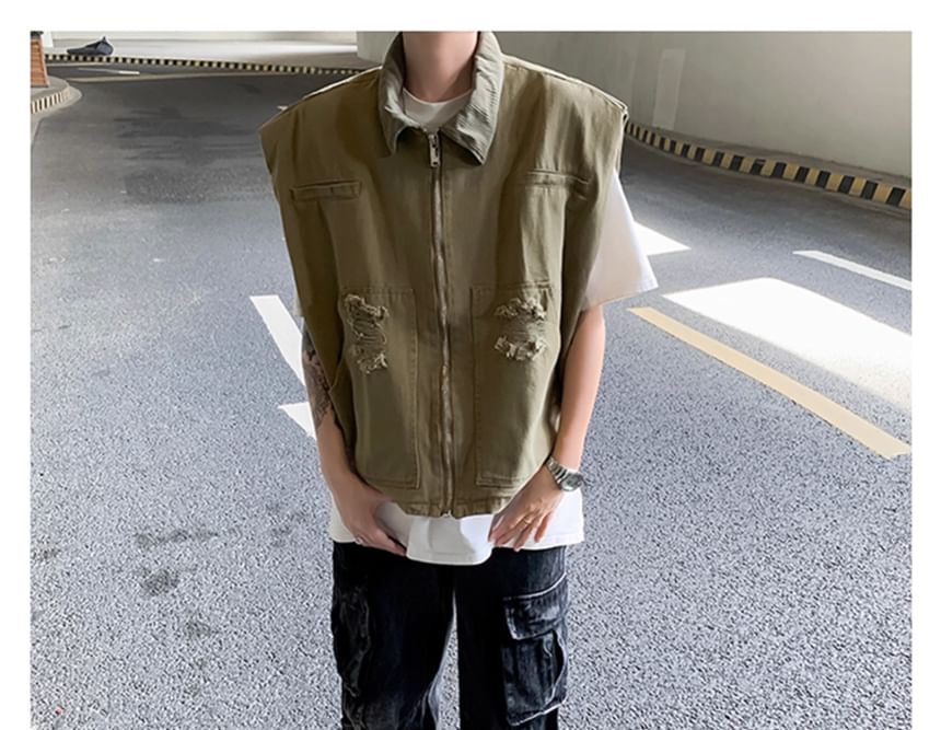 Trimecca - Versleten effen vest met rits