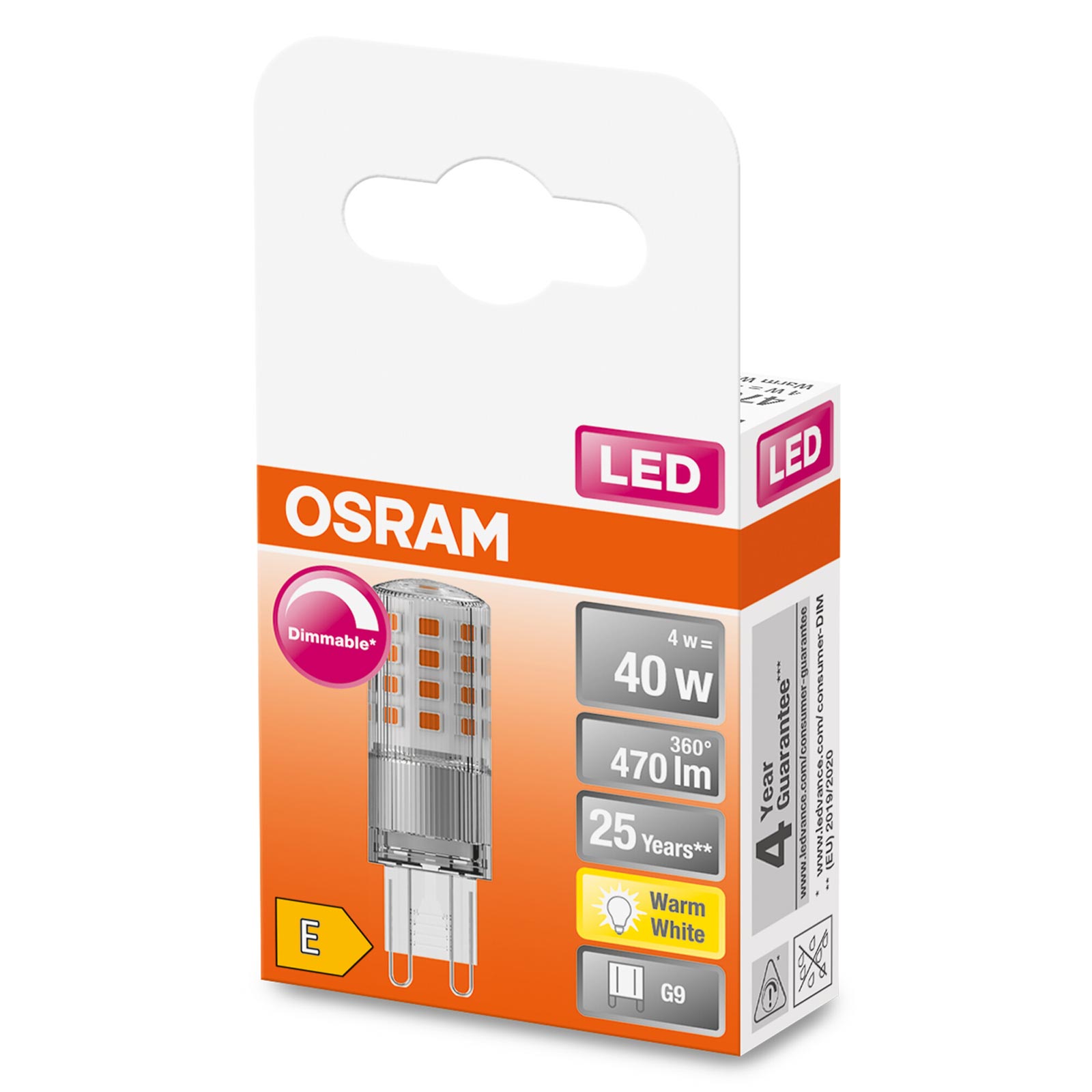 LED-Leuchtmittel PIN40 - G9 - 4 Watt - warmweiß
