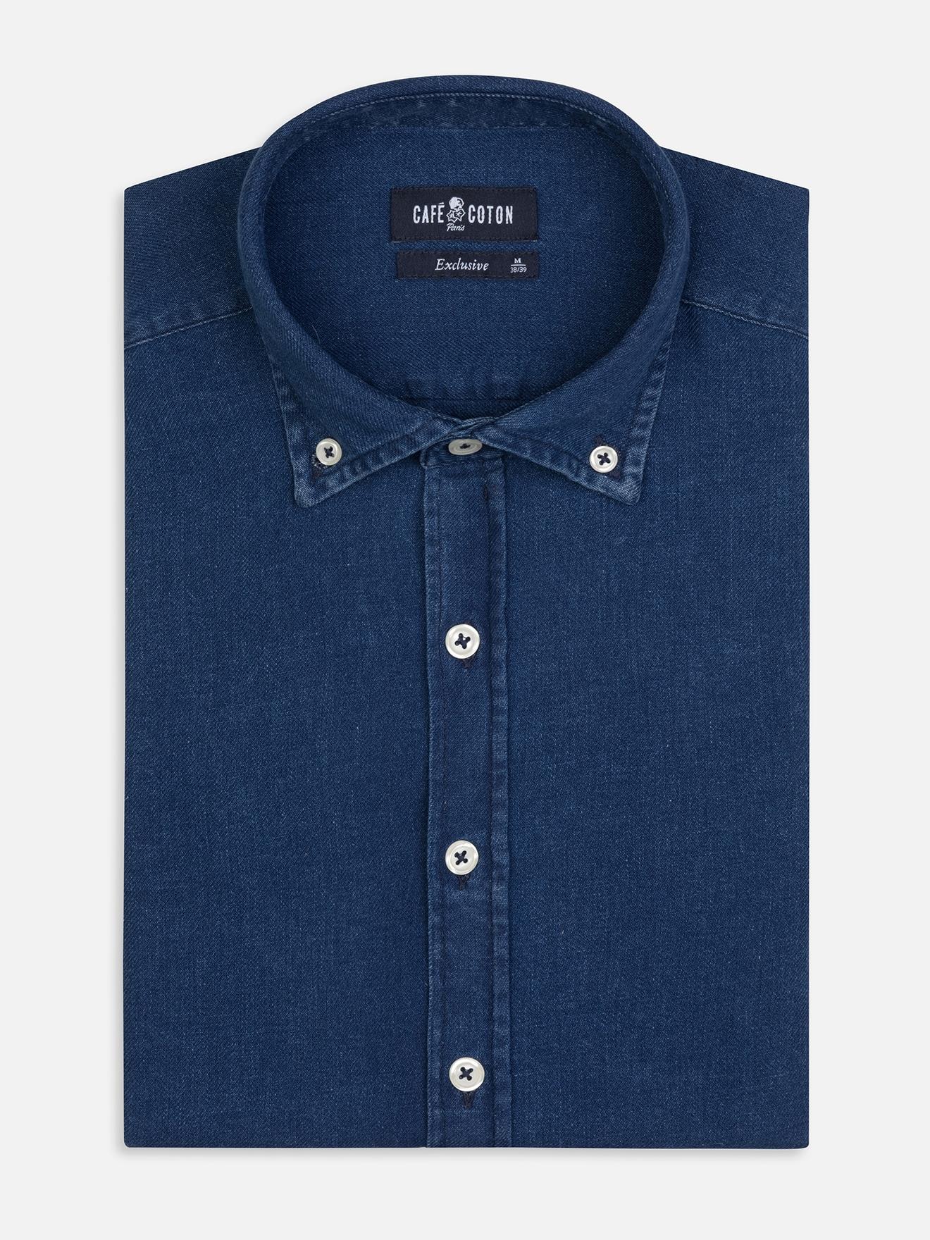 Chemise cintrée Erwin indigo - Col Boutonné