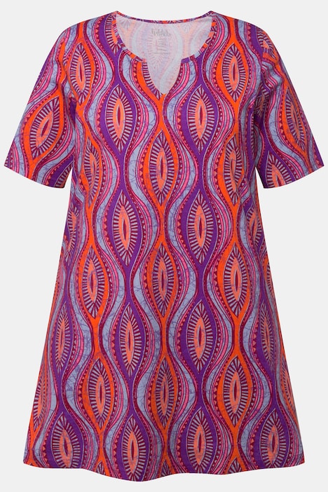 Longshirt, gemustert, Tunika-Ausschnitt, Halbarm