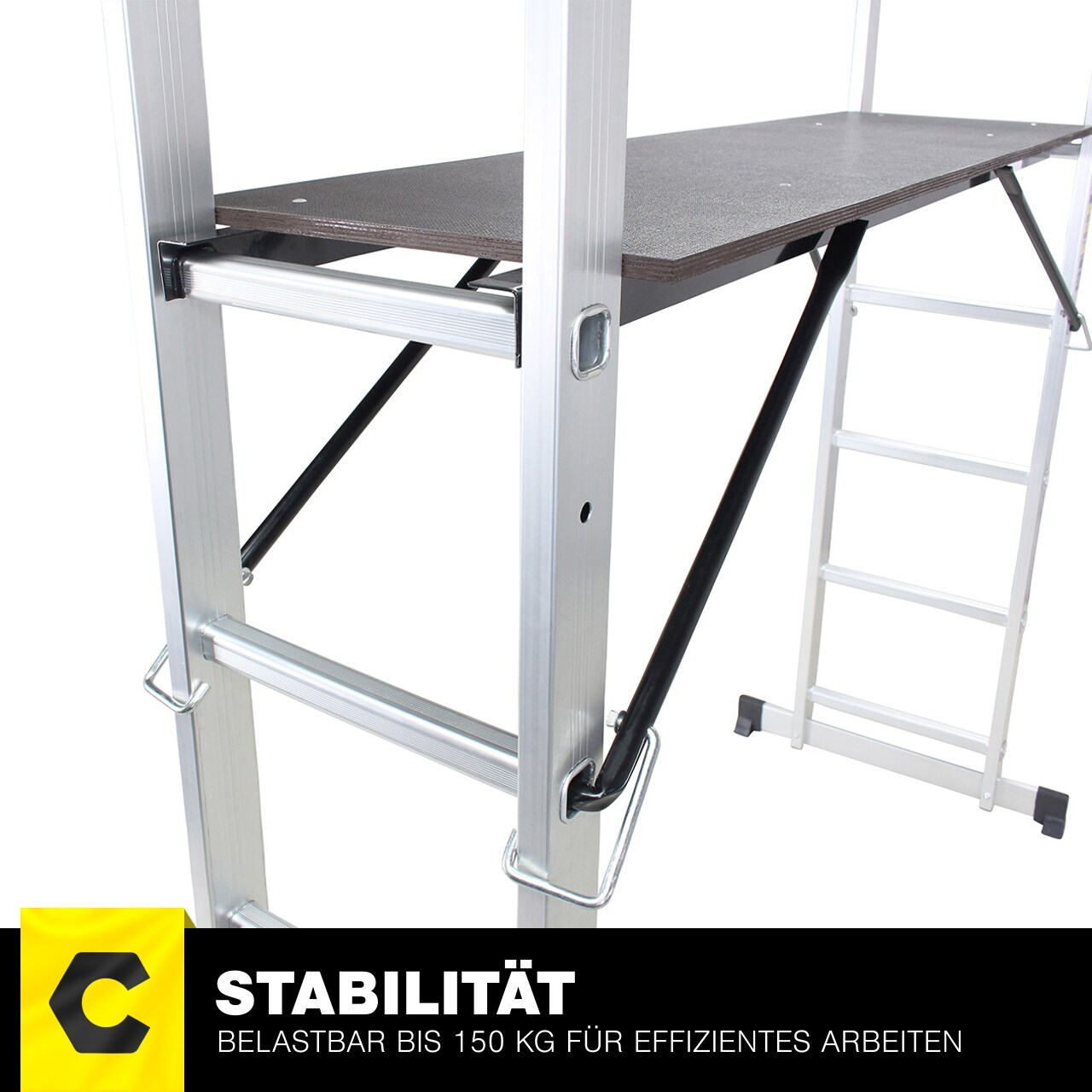 Craftfull Leitergerüst CF-103A, 4in1, Mehrzweckleiter aus Aluminium, Anti-Rutsch-Profil, bis 150 kg (1.95 Meter 7 Sprossen)