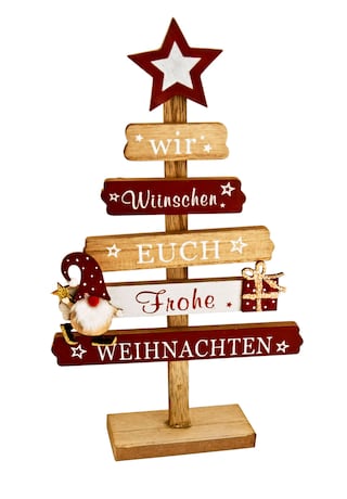 Weihnachten Deko Objekt Tannenbaum mit Schriftzug braun naturfarbig 19,5x5cm 33cm Holz