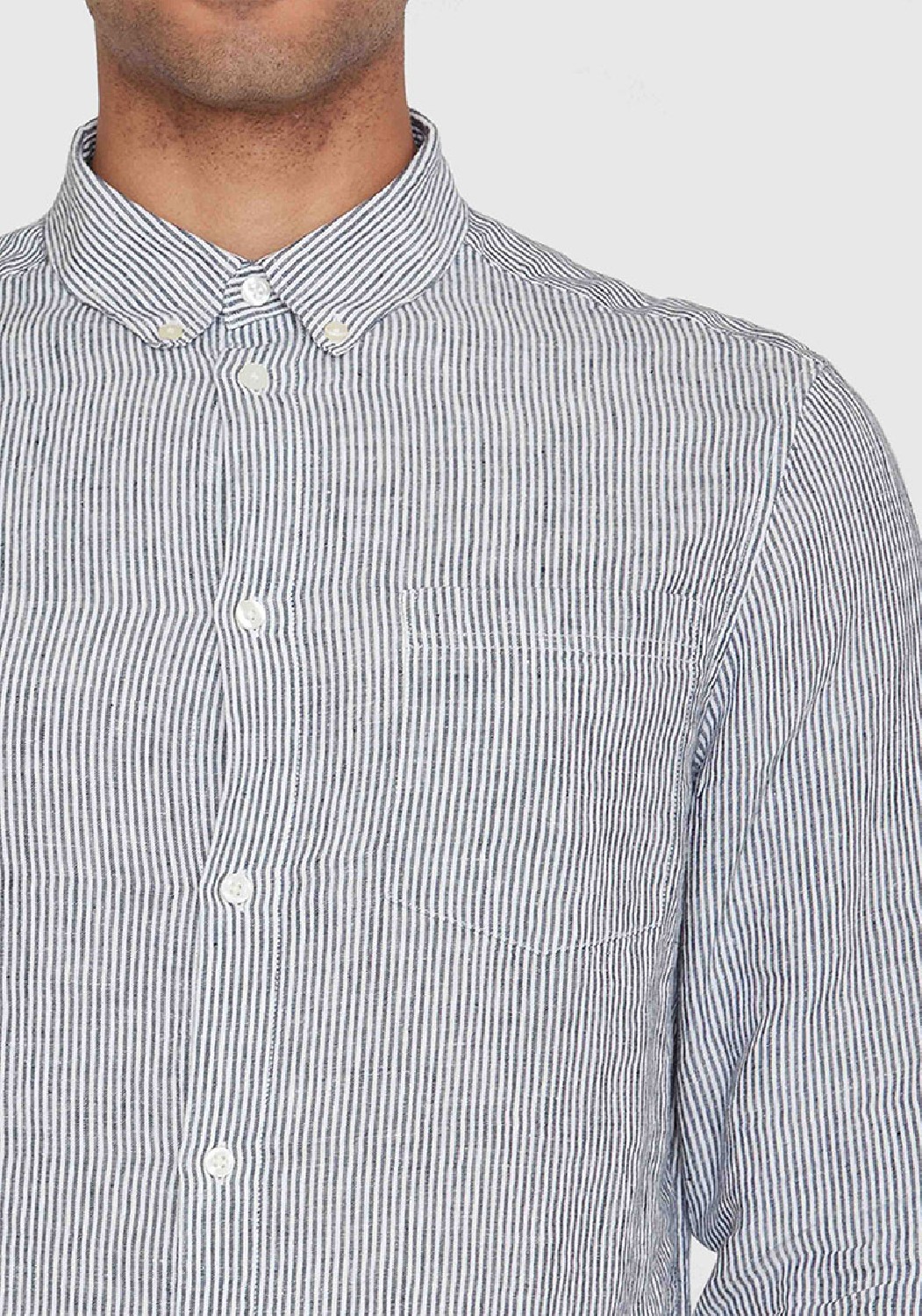 Knowledge Cotton Apparel Leinenhemd Regular Striped Linen Shirt Total Eclipse