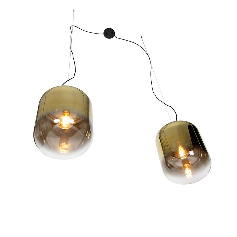 Design hanglamp zwart met goud glas 2-lichts - Bliss