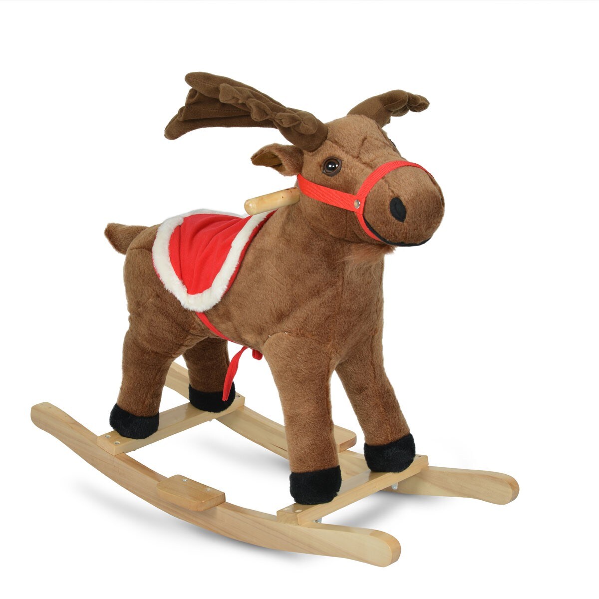 Moni Plüsch Schaukeltier Rudolf WJ-001 Hirsch, Musikfunktion, Holzgriffe braun