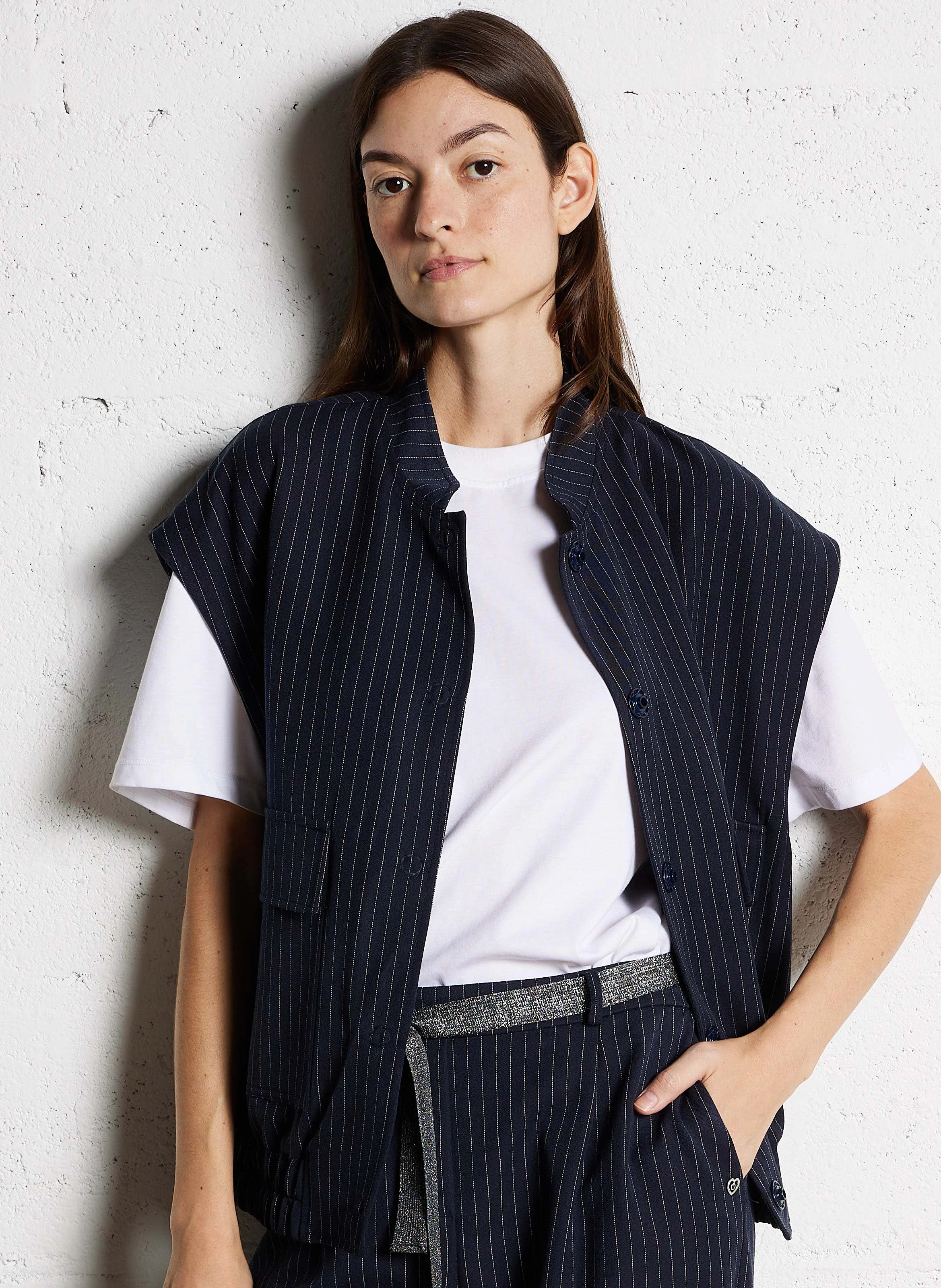 Gilet col mao ample à rayures | Bleu