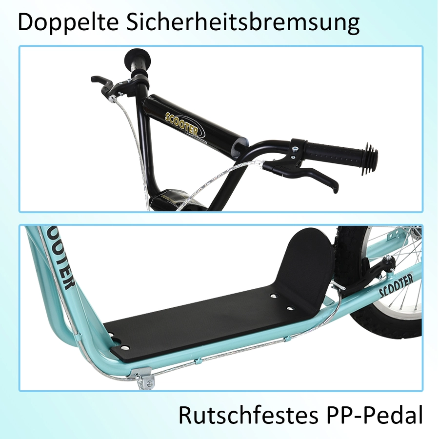 HOMCOM Kinderscooter mit Handbremse blau