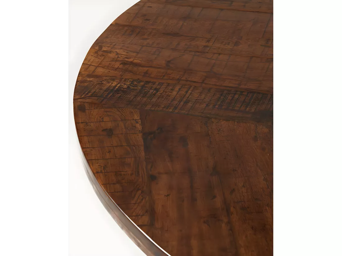 Prague - Table repas ronde en bois massif et pied tulipe doré D110 cm 6 pers