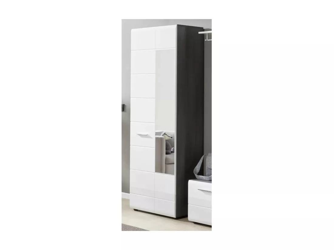 Armoire de rangement 2 portes mélaminé blanc et gris avec miroir Bezzi