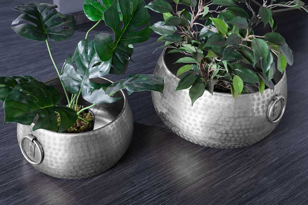 Handgefertigte Schalen 2er Set ORIENT silber Blumentopf im Hammerschlagdesign