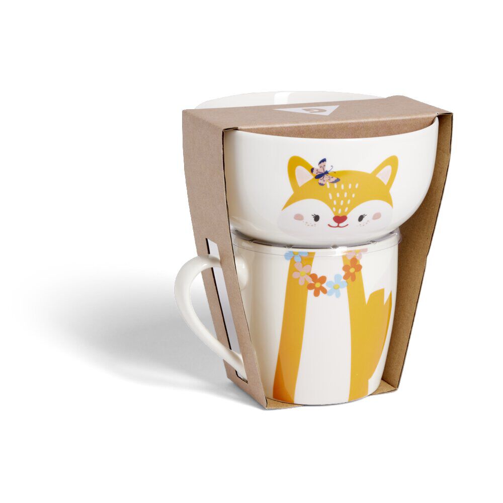 Ensemble bol et mug en porcelaine motif enfant motif renard H15cm