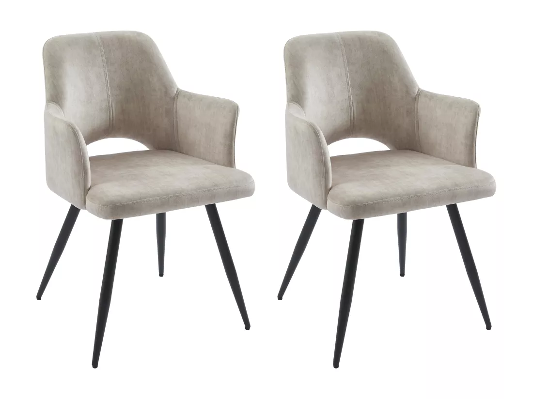 Lot de 2 chaises avec accoudoirs en tissu et métal noir - Beige - KADIJA