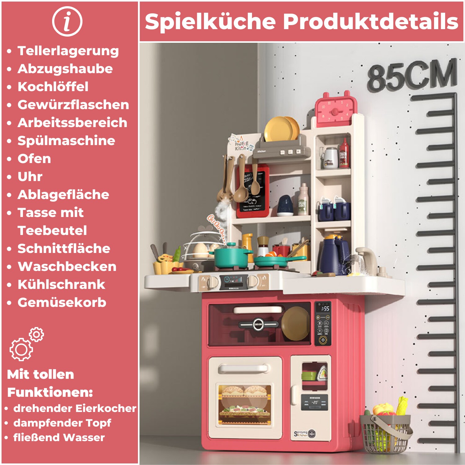 Coemo Kinderküche Jenny Spielküche mit viel Zubehör Farbe Rosa