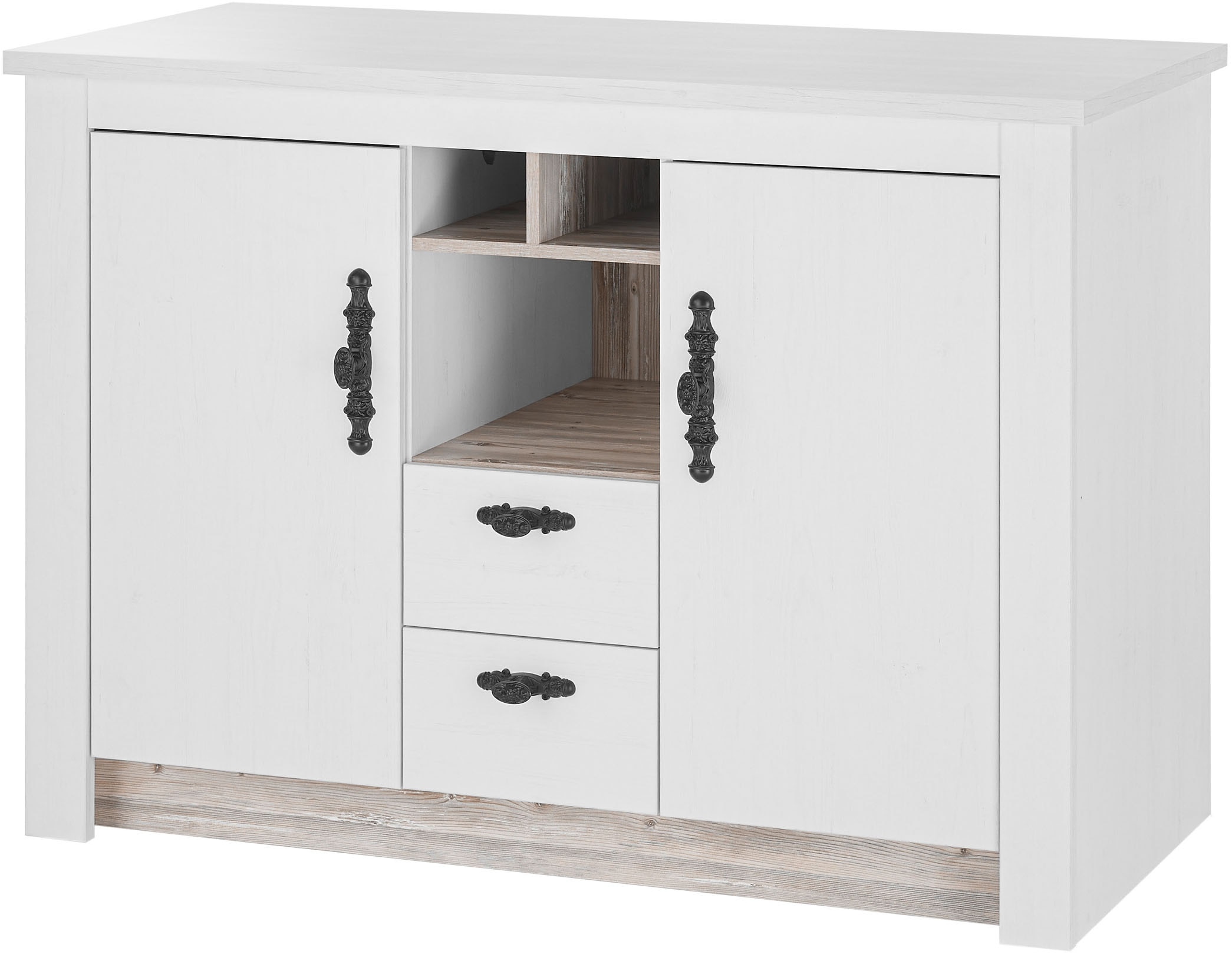 Home affaire Spülenschrank »Florenz, Küchenunterschrank in Pinie Weiss, Unterschrank« mit verschnörkeltem Metallgriff, im Landhausstil, Arbeitshöhe 92 cm