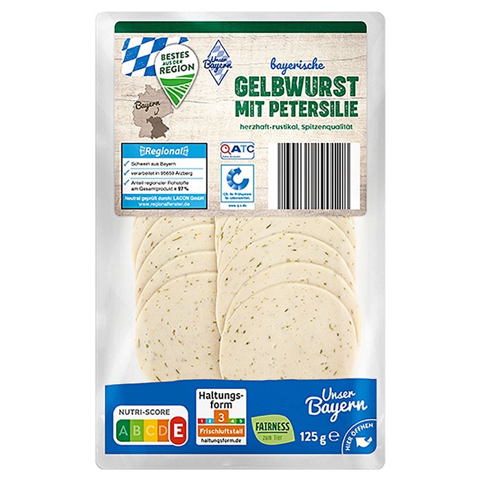 BESTES AUS DER REGION UNSER BAYERN Bayerische Wurst 125 g, Gelbwurst mit Petersilie