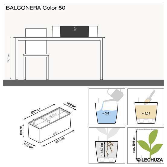 Jardinière balconera color en plastique gris ardoise - 50x19x19 cm