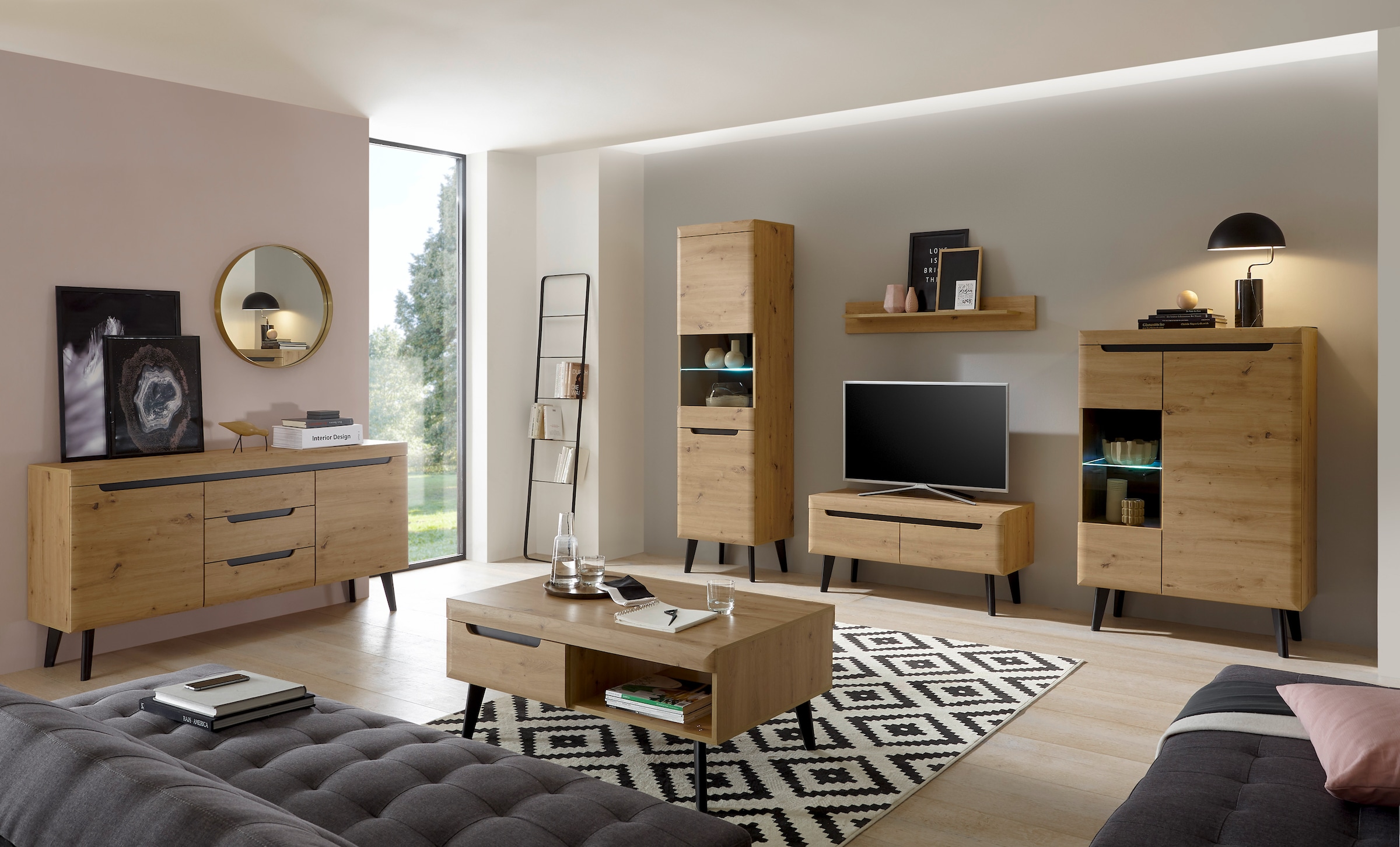 INOSIGN Vitrine »Torge, Hochschrank, Glasvitrine, Standvitrine, Vitrinenschrank« 1 Stk. tlg. in drei verschiedenen Farben verfügbar, Glastür & -boden, 90 cm breit
