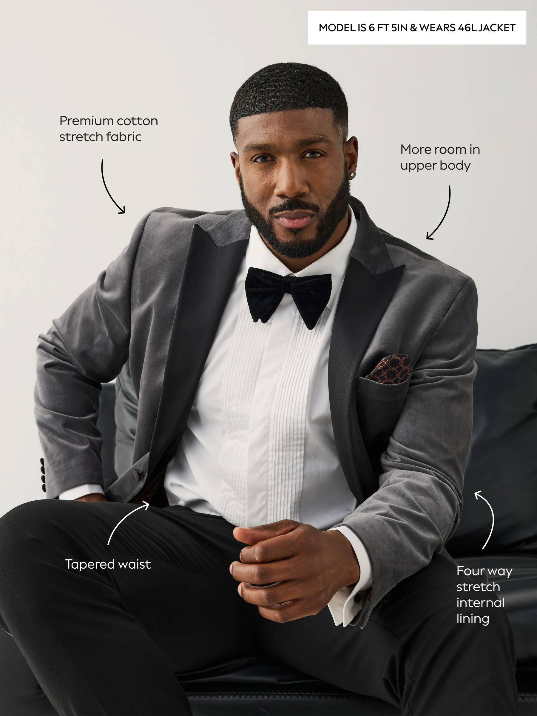 Grijs - Muscle Fit Motionflex Cotton Rich Velvet Blazer With Stretch