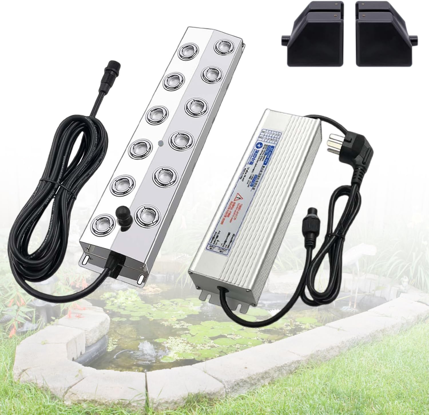 Nebelmacher 12-Kopf Ultraschall Nebelhersteller 9L/H Nebelbefeuchter mit 400W Netzteil Und Boje, Ultraschall Nebelgerät für Gärten, Teichen, Springbrunnen, Halloween Und Weihnachten (12-Kopf)