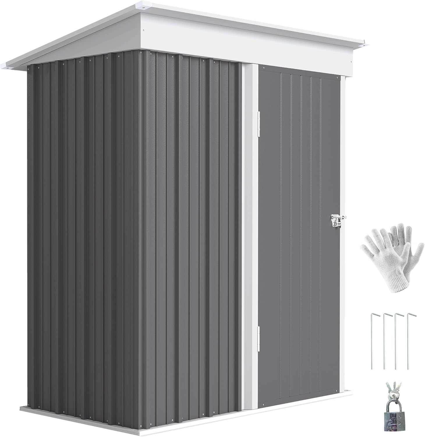 Outsunny Metall Gerätehaus 1,36m² 161 x 95 x 181cm Geräteschuppen mit Pultdach Fundament verstellbare Regale Abschließbarer Tür wetterfest Gartenhaus Outdoor Garten Schuppen für Außenbereich