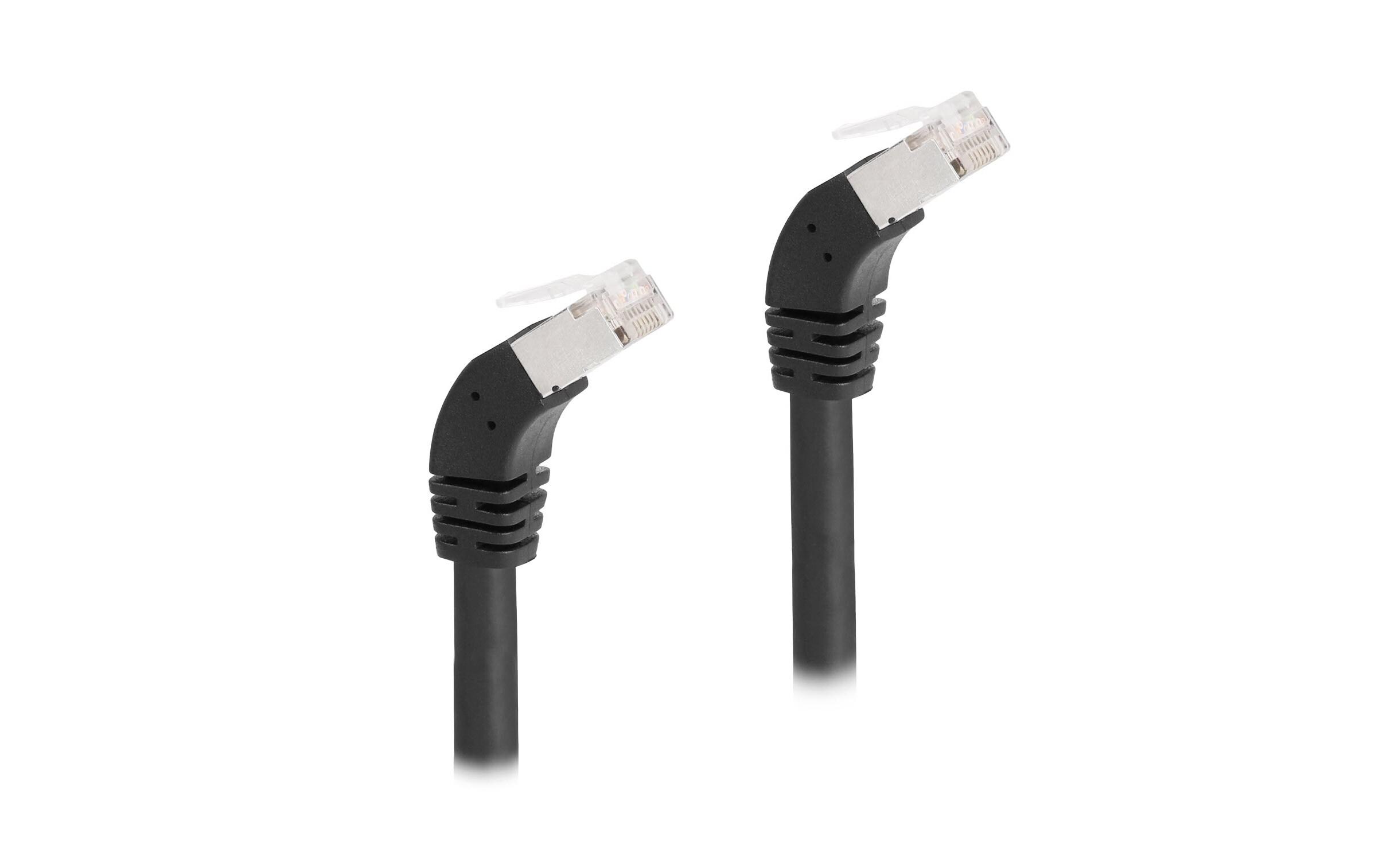 Patchkabel 45° unten gewinkelt Cat 6A, S/FTP, 0.25 m SchwarzDelock RJ45 Netzwerkkabel Cat.6A S/FTP 45° nach unten gewinkelt 0.25 m schwarz