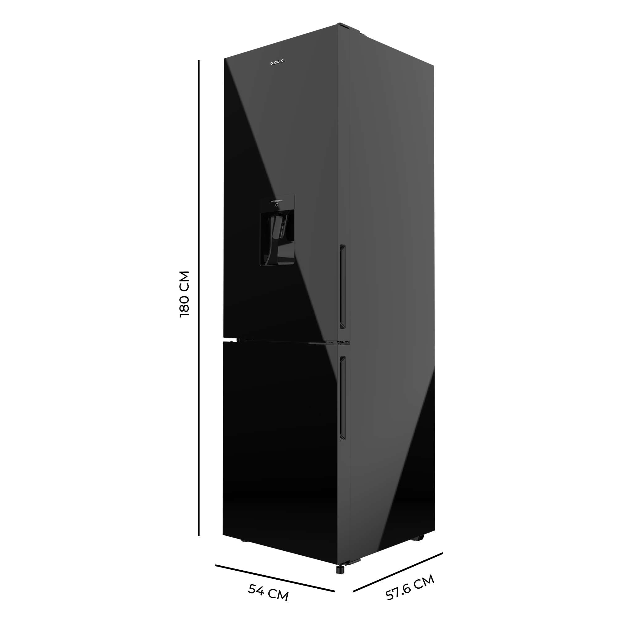 Cecotec Réfrigérateur combiné Bolero CoolMarket Combi 250 WD Black Glass D. Capacité de 250L, classe D, compresseur Inverter, Total No Frost, porte ré