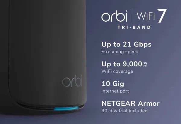 NETGEAR Orbi 870 Series RBE873 - Wi-Fi-system - (router, 2 extendere) - op til 9000 sq.ft - mesh 10GbE, 2.5GbE, Wi-Fi 7 Multi-Band