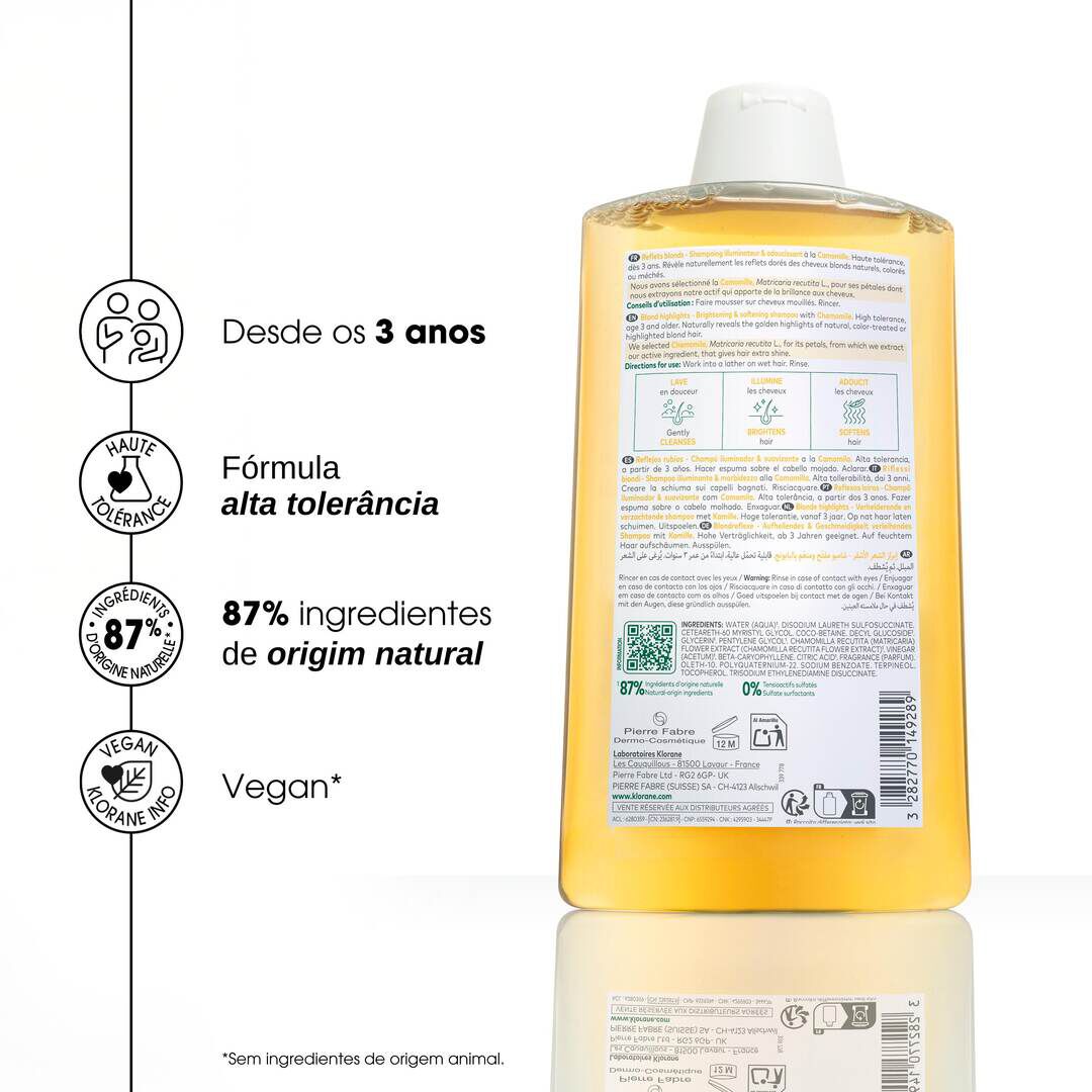 KLORANE  Champô Camomila Reflexos Dourado Cabelo Loiro - 400ml