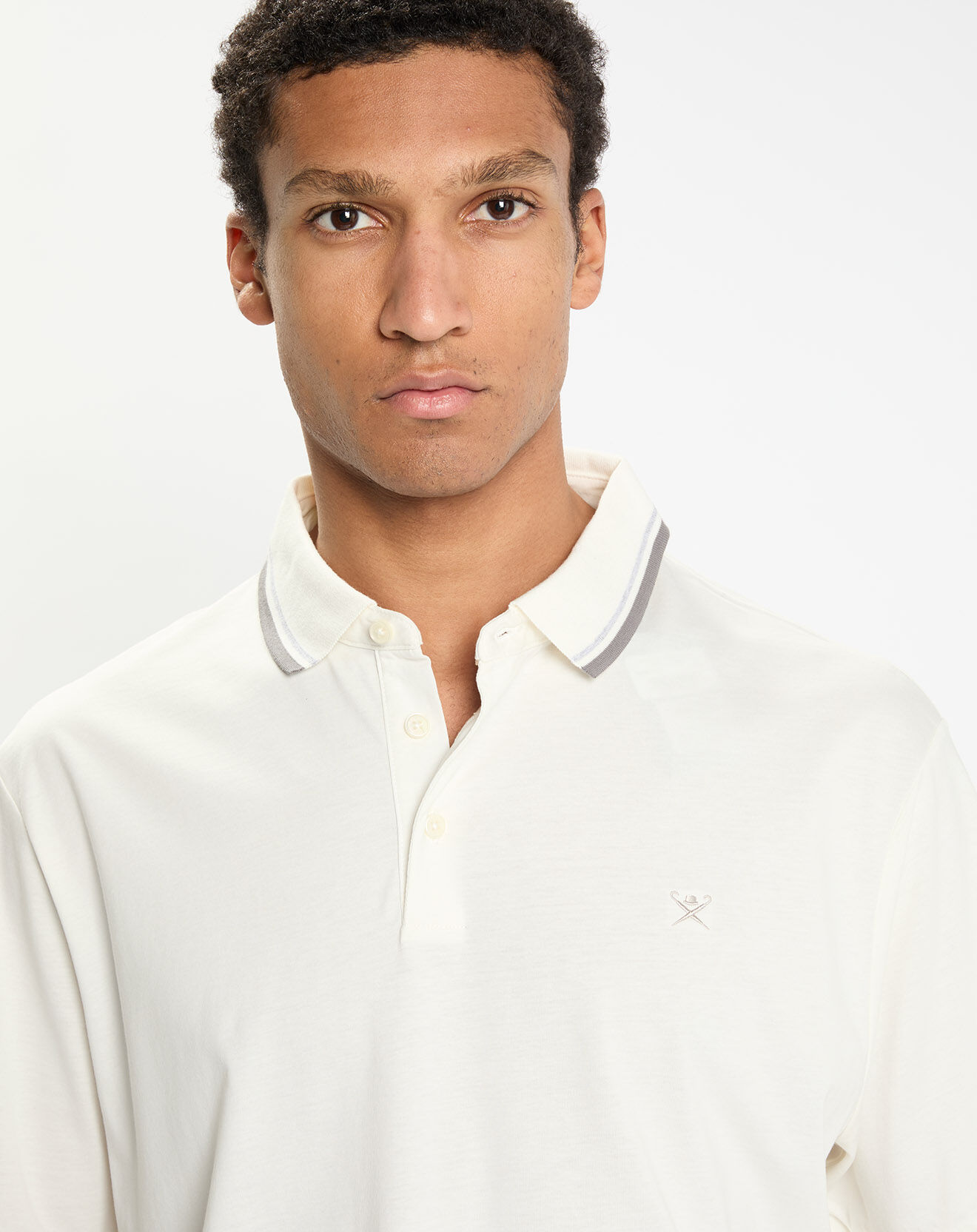 Hackett London Polo uni manches courtes rib col jersey écru