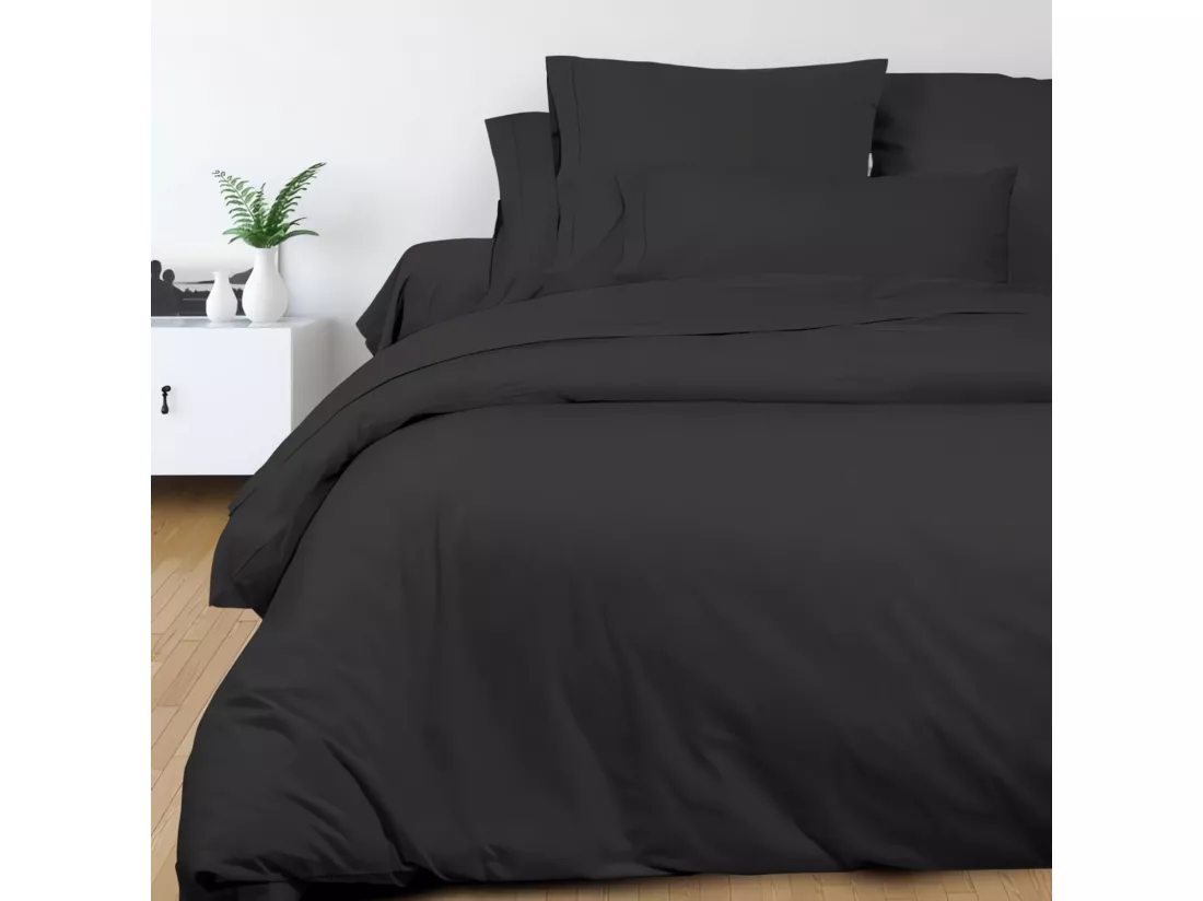 Drap plat en coton percale 260x300 cm CAMILLE anthracite, par songe de camille