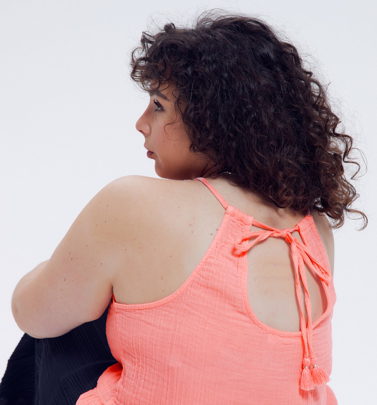 Top en gaze de coton Femme - Corail