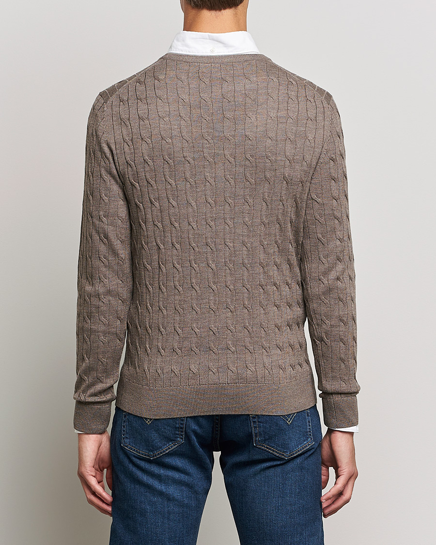 Morris Merino Cable Crew Neck Light Brown