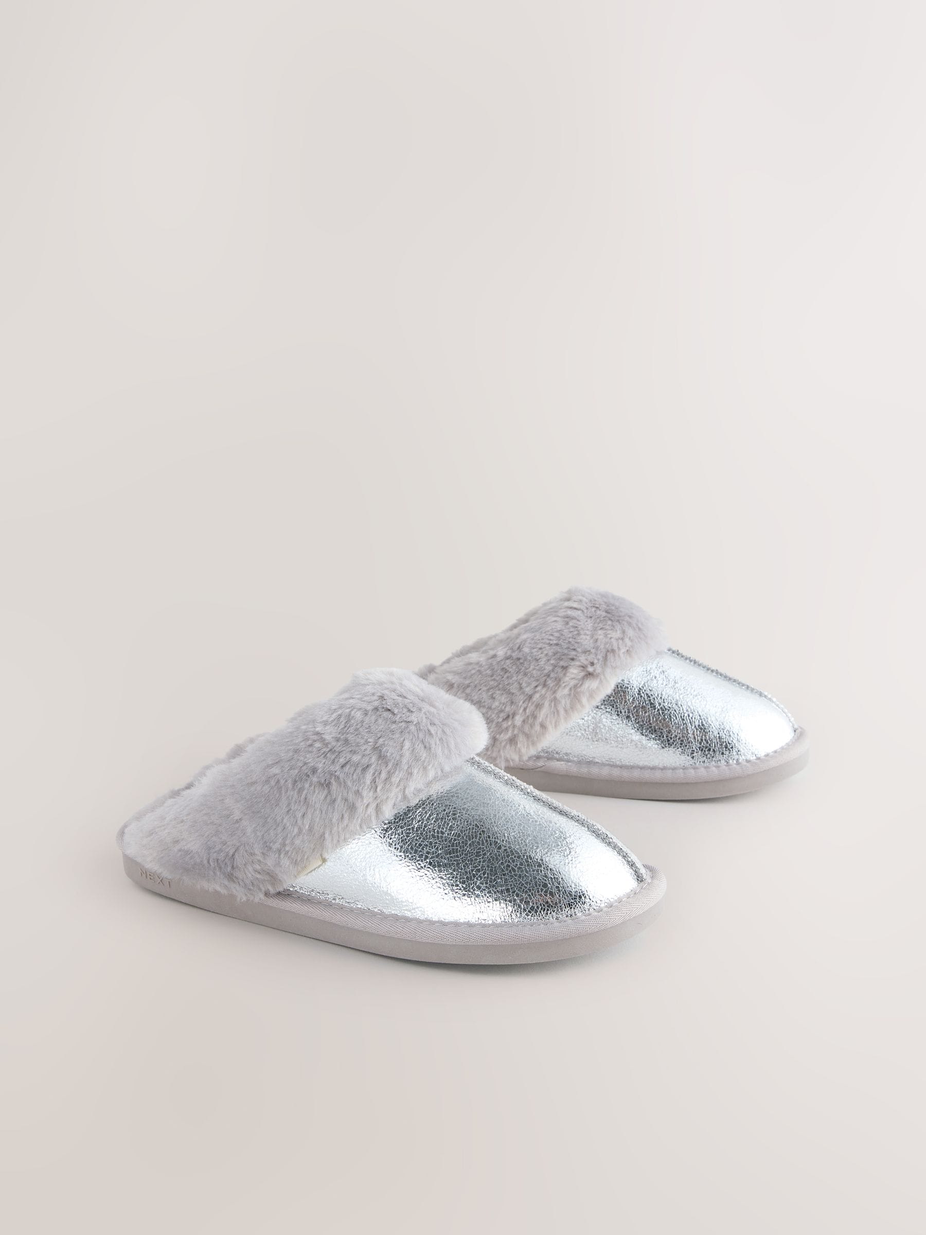 Zilver - Faux Fur Foil Mule Slippers