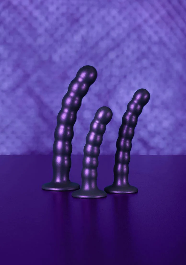 Ouch! Beaded Siliconen G-Spot dildo - 16,5 cm - metallic paars