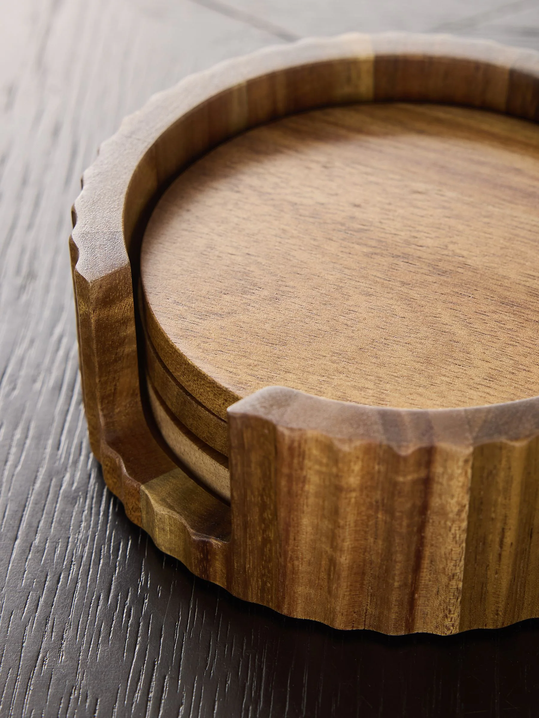 Set of 4 Stamford Wooden Coasters and Holder