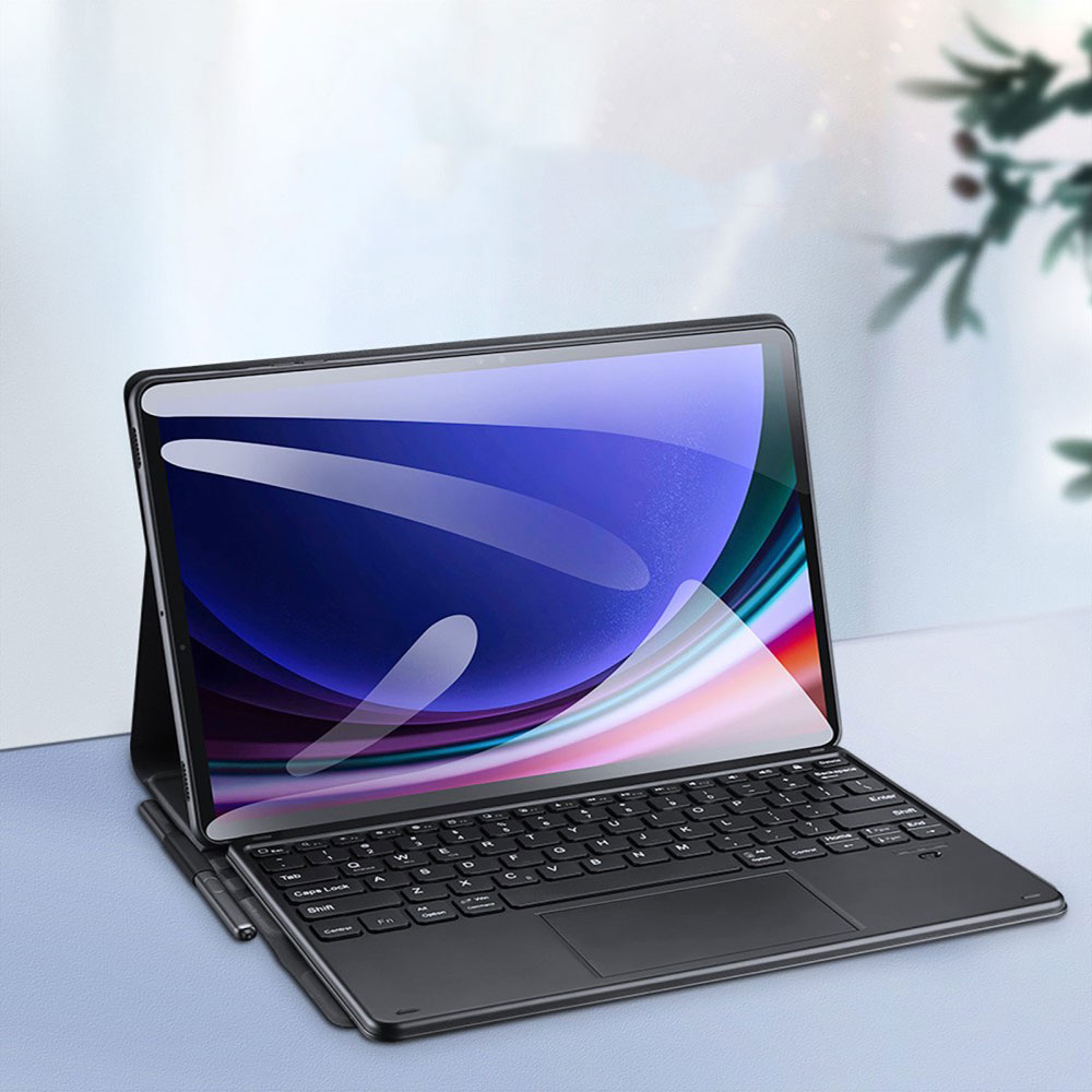 2in1 Samsung Galaxy Tab S9 FE  Plus / S9  Plus Leder Tasche Smart Cover Magnetische Bluetooth Tastatur - Schwarz