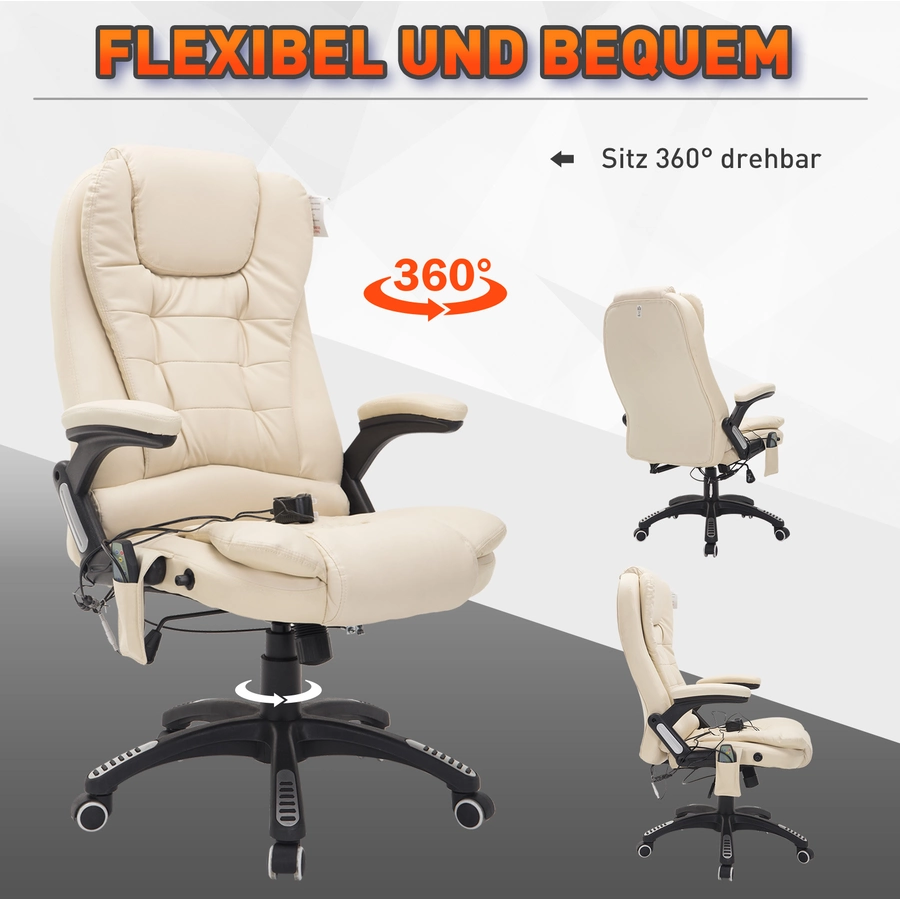 HOMCOM Bürosessel  Chefsessel mit Massagefunktion creme