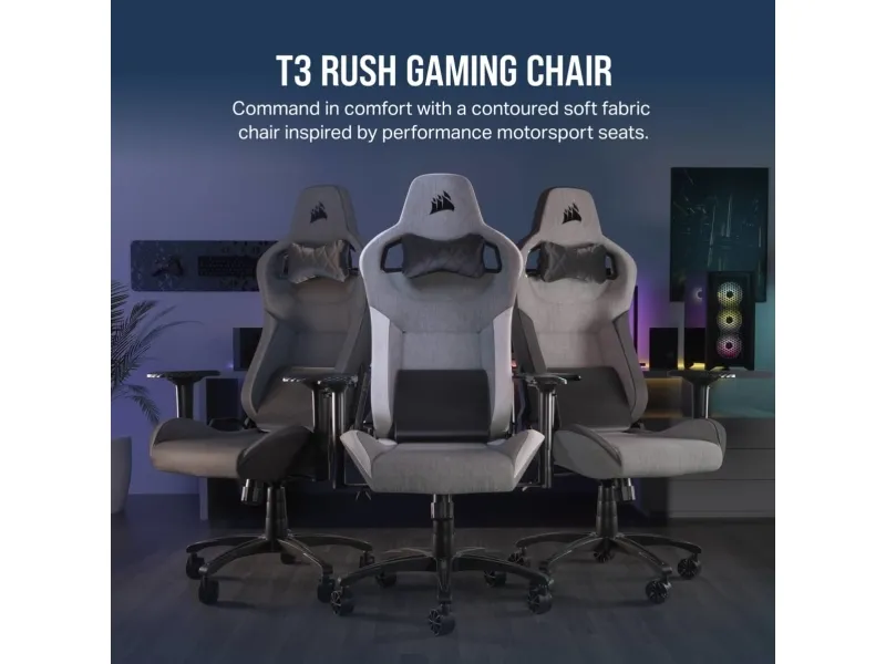 CORSAIR T3 RUSH - Spillestol - armstøtter - T-formet - vippe - tekstil - grå hvid