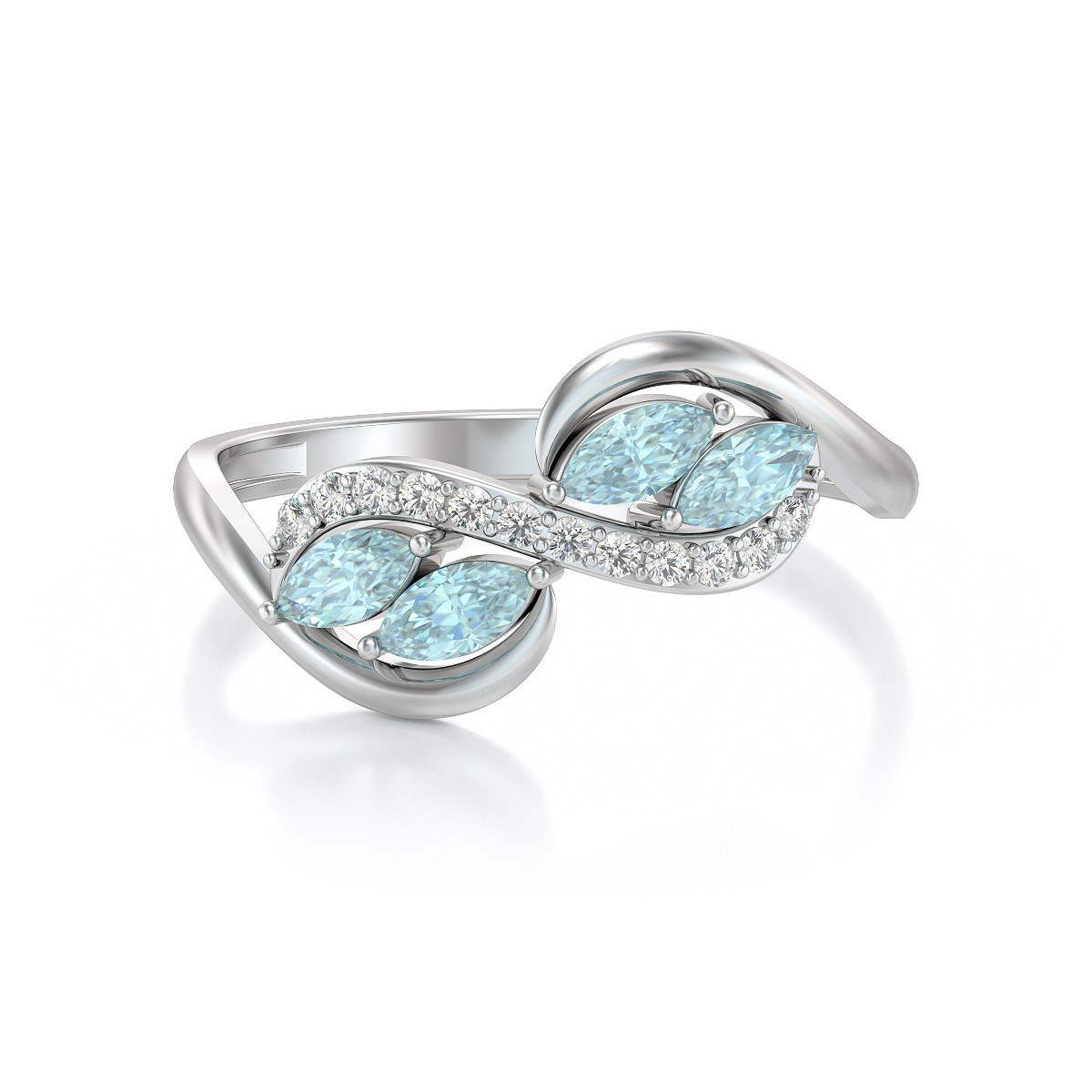 Bague ADEN Or 585 Blanc Aigue-Marine et diamants 1.546grs