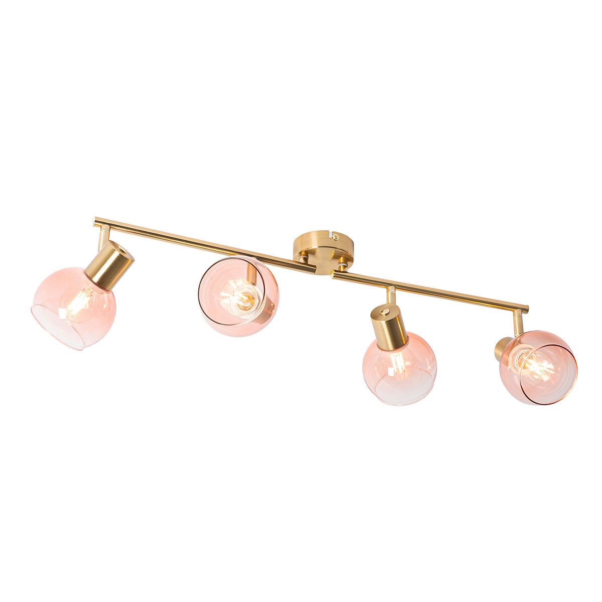 Art Deco spot goud met roze glas 4-lichts - Vidro