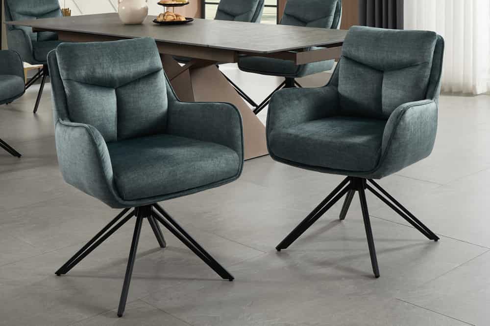 Drehbarer Stuhl PROMETHEUS petrol Vogue Velours Samt Taschenfederkern Metallgestell